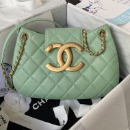 Chanel AS4610 Shoulder Bag with Maxi Logo in Lambskin Green