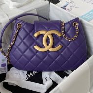 Chanel AS4610 Shoulder Bag with Maxi Logo in Lambskin Purple