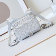 Chanel AS4621 Backpack with CC Flap Pocket in Lambskin Silver