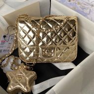 Chanel AS4647 Flap Crossbody Bag with Star Coin Purse in Mirror Calfskin Gold
