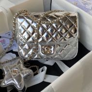 Chanel AS4647 Flap Crossbody Bag with Star Coin Purse in Mirror Calfskin Silver