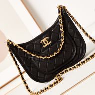 Chanel AS4666 Hobo Crossbody Bag with Chain Strap in Calfskin Black