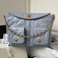Chanel AS4668 Hobo Messenger Bag with Two Pockets in Calfskin Grey