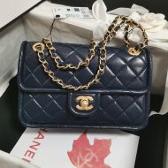 Chanel AS4687 Flap Crossbody Bag with Chain Strap in Lambskin Navy Blue