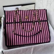 Chanel AS4693 CoCo Beach Tote Bag with Chain Strap in Nylon Pink