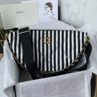 Chanel AS4698 CoCo Beach Shoulder Bag with Chain Strap Handle in Nylon White