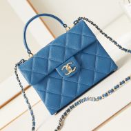 Chanel AS4711 Kelly Handbag with Chain Strap in Grained Calfskin Blue