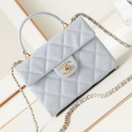 Chanel AS4711 Kelly Handbag with Chain Strap in Grained Calfskin Light Blue