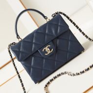 Chanel AS4711 Kelly Handbag with Chain Strap in Grained Calfskin Navy Blue