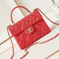 Chanel AS4711 Kelly Handbag with Chain Strap in Grained Calfskin Red