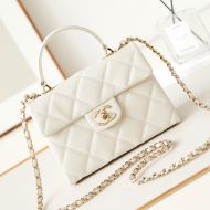 Chanel AS4711 Kelly Handbag with Chain Strap in Grained Calfskin White