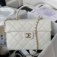 Chanel AS4712 Kelly Handbag with Chain Strap in Grained Calfskin White