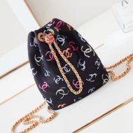 Chanel AS4810 Bucket Bag with CC Colored Balls in Printed Fabric Black
