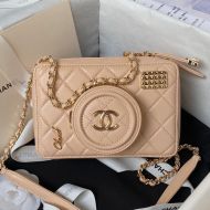 Chanel AS4817 Camera Bag with Lens Cap Pocket in Lambskin Apricot