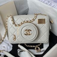 Chanel AS4817 Camera Bag with Lens Cap Pocket in Lambskin White