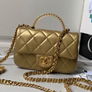 Chanel AS4847 Flap Crossbody Bag with Transparent Handle in Lambskin Gold
