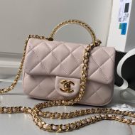 Chanel AS4847 Flap Crossbody Bag with Transparent Handle in Lambskin Pink