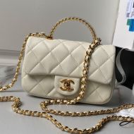 Chanel AS4847 Flap Crossbody Bag with Transparent Handle in Lambskin White