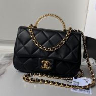 Chanel AS4848 Flap Crossbody Bag with Transparent Handle in Lambskin Black