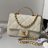Chanel AS4848 Flap Crossbody Bag with Transparent Handle in Lambskin White