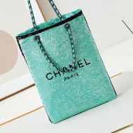 Chanel AS4856 Tote Bag with Chain Strap in Sequins Green