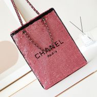 Chanel AS4856 Tote Bag with Chain Strap in Sequins Pink