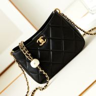 Chanel AS4859 Hobo Bag with Double Pearl Adjustment Ball in Lambskin Black