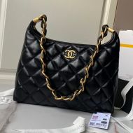 Chanel AS4923 Hobo Armpit Bag with Chunky Chain Strap in Lambskin Black