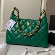 Chanel AS4923 Hobo Armpit Bag with Chunky Chain Strap in Lambskin Green