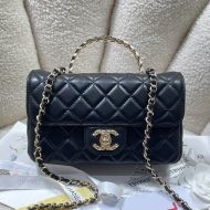 Chanel AS4924 Mini Classic Flap Bag with Strass Handle in Lambskin Black
