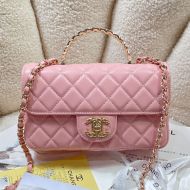 Chanel AS4924 Mini Classic Flap Bag with Strass Handle in Lambskin Pink