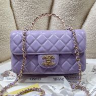 Chanel AS4924 Mini Classic Flap Bag with Strass Handle in Lambskin Purple