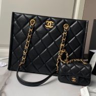 Chanel AS4940 Shopping Bag with Chain Strap in Grained Calfskin Black