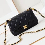 Chanel AS4947 Mini Flap Bag with Pearls Chain in Lambskin Black