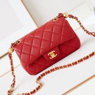 Chanel AS4947 Mini Flap Bag with Pearls Chain in Lambskin Red