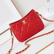 Chanel AS4948 Shoulder Bag with Pearls Chain Strap in Lambskin Red