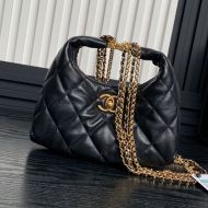 Chanel AS4966 Hobo Handbag with Tassel Chain in Lambskin Black