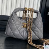 Chanel AS4966 Hobo Handbag with Tassel Chain in Lambskin Grey