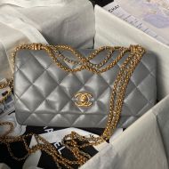 Chanel AS4971 Flap Bag with Tassel Chain in Lambskin Grey