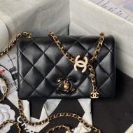 Chanel AS4973 Mini Flap Shoulder Bag with CC Enamel Buckle in Shiny Lambskin Black