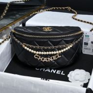 Chanel AS4991 Waist Bag with Pearls and Chanel Crystals in Shiny Lambskin Black