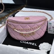 Chanel AS4991 Waist Bag with Pearls and Chanel Crystals in Shiny Lambskin Pink