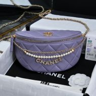 Chanel AS4991 Waist Bag with Pearls and Chanel Crystals in Shiny Lambskin Purple