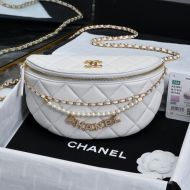 Chanel AS4991 Waist Bag with Pearls and Chanel Crystals in Shiny Lambskin White