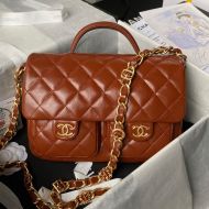 Chanel AS4993 Messenger Bag with Chain in Shiny Lambskin Brown