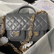 Chanel AS4993 Messenger Bag with Chain in Shiny Lambskin Grey