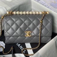 Chanel AS4997 Flap Bag with Pearls Chain in Lambskin Grey