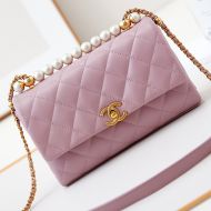 Chanel AS4997 Flap Bag with Pearls Chain in Lambskin Pink