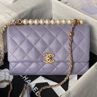 Chanel AS4997 Flap Bag with Pearls Chain in Lambskin Purple