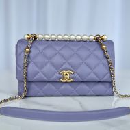 Chanel AS5002 Flap Shoulder Bag with Pearls Handle in Lambskin Purple